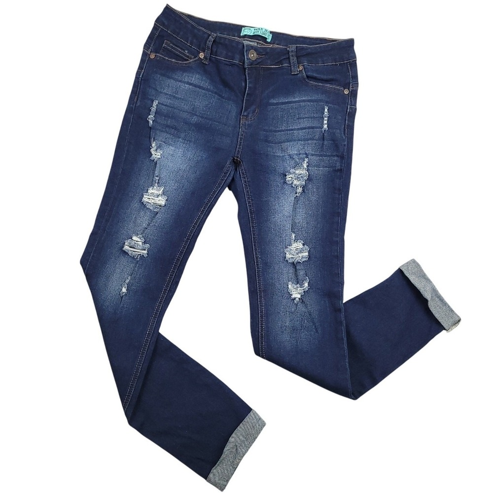 Wax Jean Butt I Love You Jeans Womens 7 Dark Wash Distressed Skinny Stretch